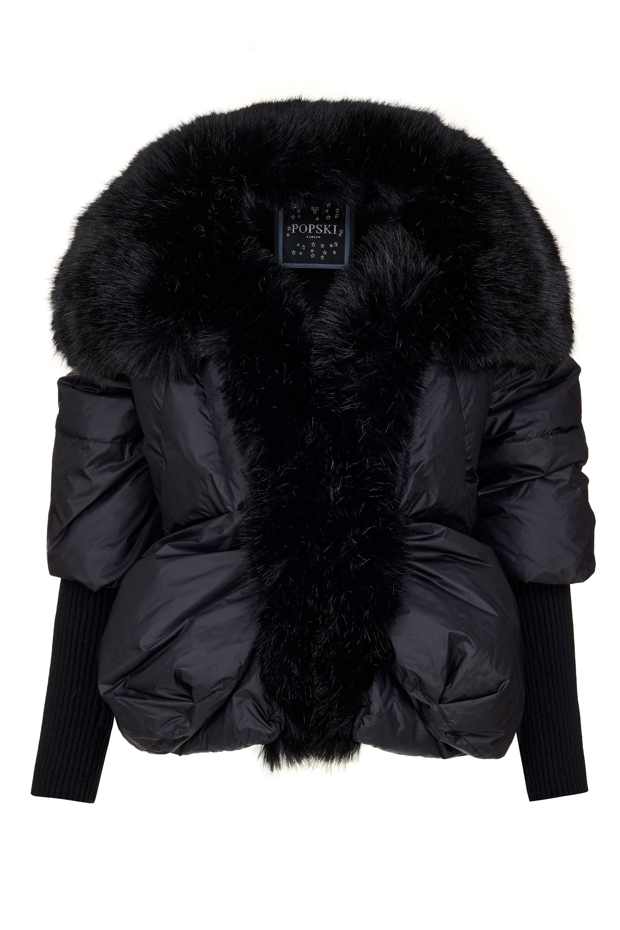 The Popski Goose Down Jacket with Faux Fur in Black Popski London